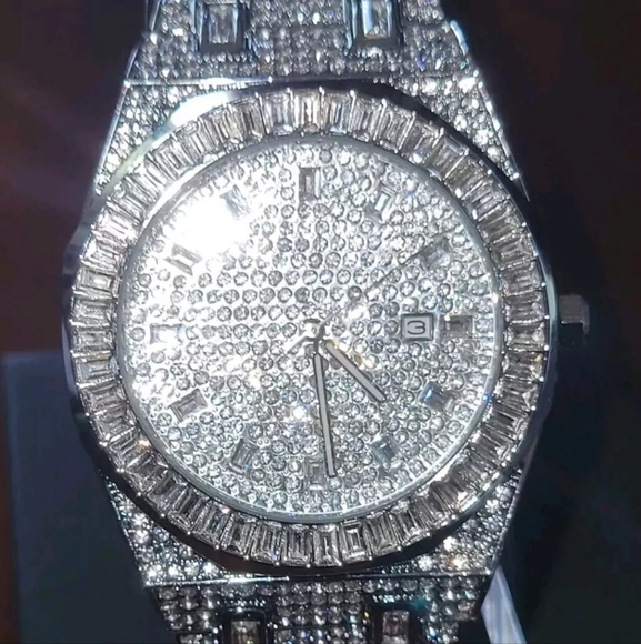 Mens Full Covered Iced Out Round & Baguette Bling Simulated Diamond Quartz Watch - Picture 5 of 13